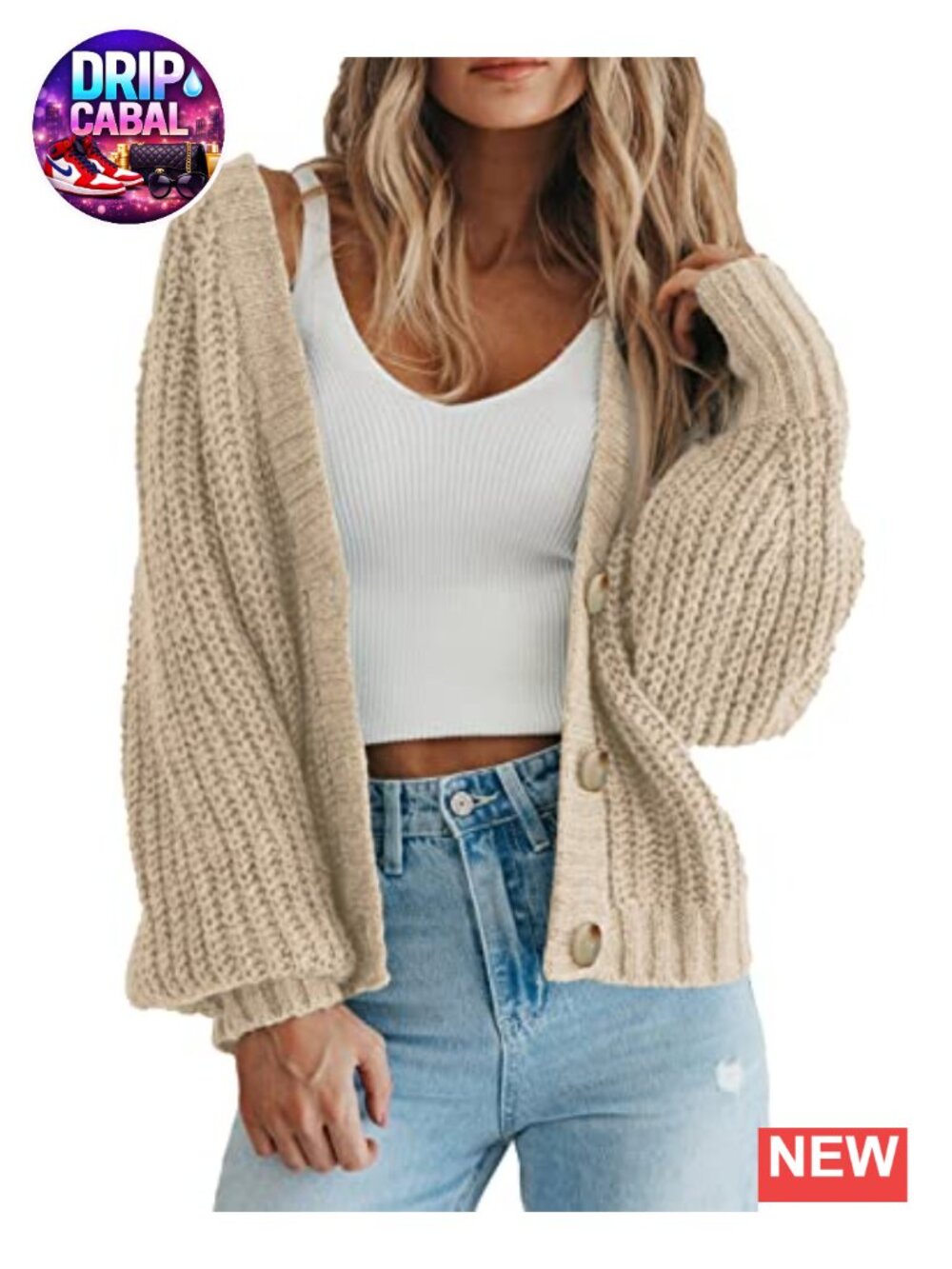 Chunky Knit Open Front Cardigan Button Down V-Neck Long Sleeve Sweater